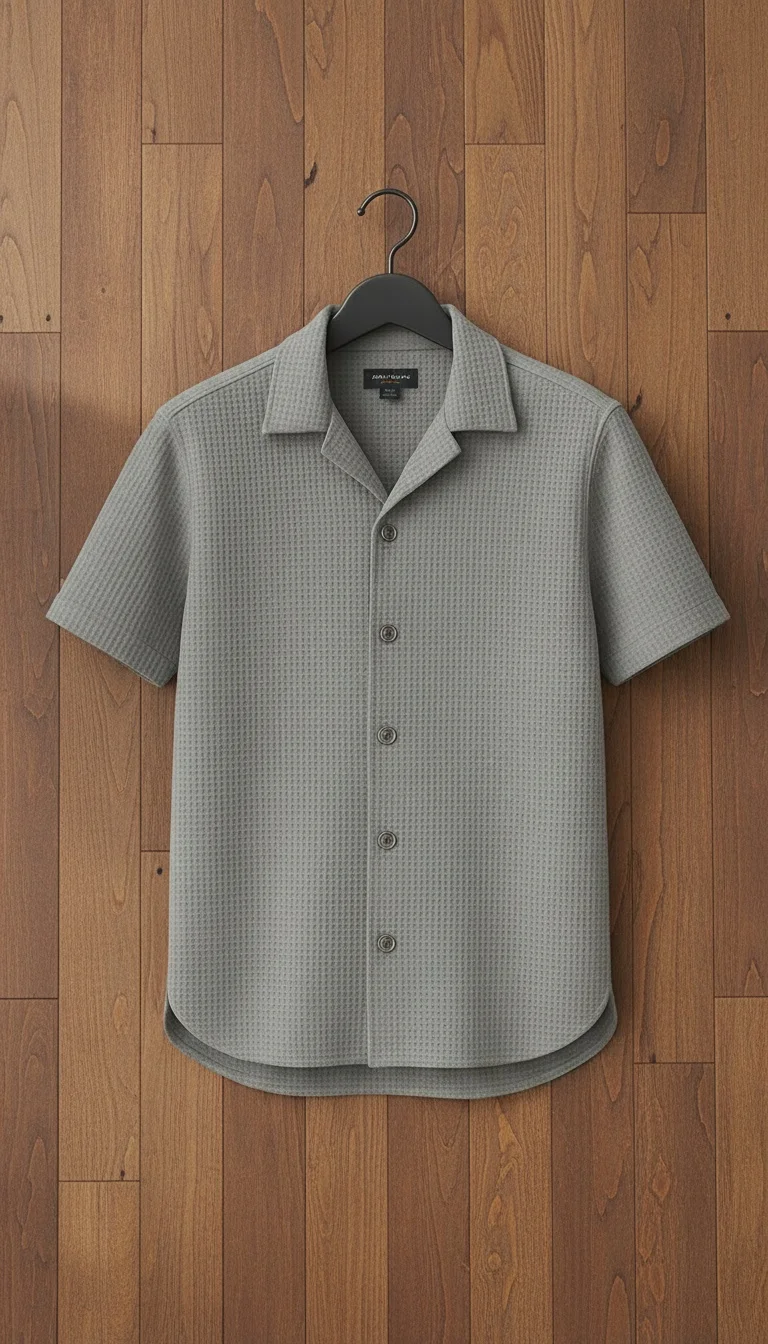 Green Waffle Knit Cuban Shirt