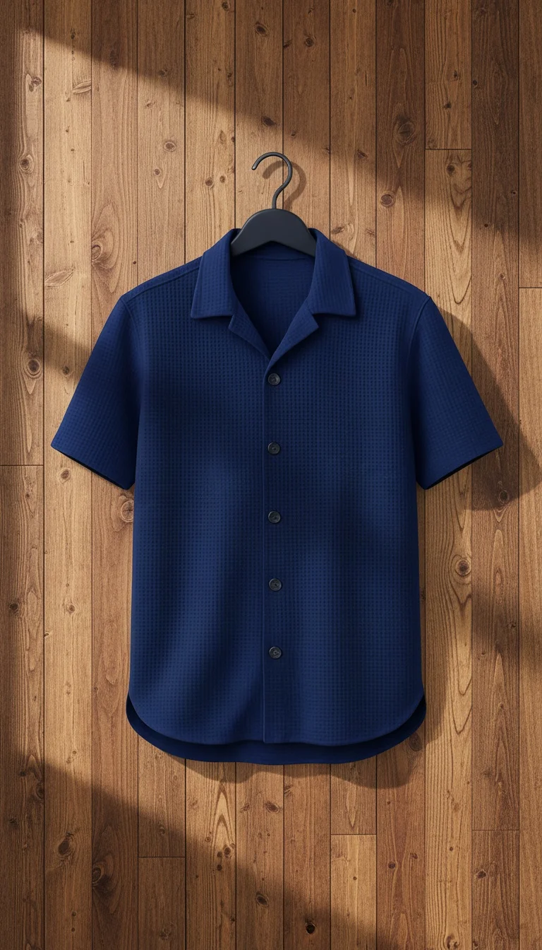 Green Waffle Knit Cuban Shirt